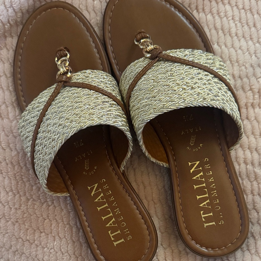 Italian Shoemakers Tan and Cream Woven Sandals